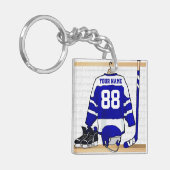 Persoonlijk blauw en wit ijs Hockey Jersey Sleutelhanger (Voorkant Links)