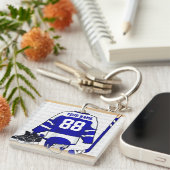 Persoonlijk blauw en wit ijs Hockey Jersey Sleutelhanger (Voorkant Rechts)