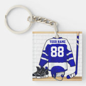 Persoonlijk blauw en wit ijs Hockey Jersey Sleutelhanger (Voorkant)