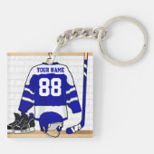 Persoonlijk blauw en wit ijs Hockey Jersey Sleutelhanger (Achterkant)