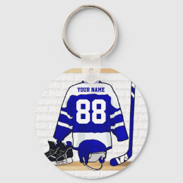 Persoonlijk blauw en wit ijs Hockey Jersey Sleutelhanger