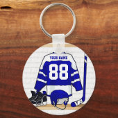 Persoonlijk blauw en wit ijs Hockey Jersey Sleutelhanger (Achterkant)