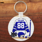 Persoonlijk blauw en wit ijs Hockey Jersey Sleutelhanger (Voorkant)