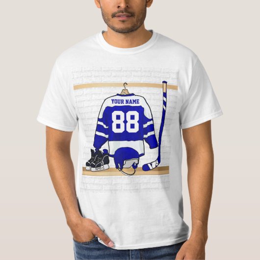 Persoonlijk blauw en wit ijs Hockey Jersey T-shirt (Voorkant)