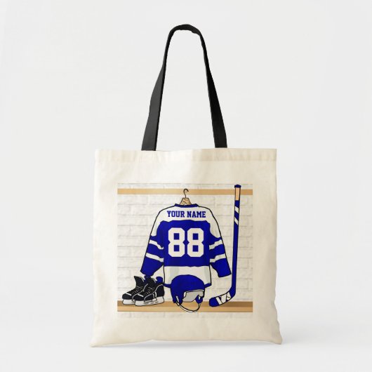Persoonlijk blauw en wit ijs Hockey Jersey Tote Bag (Voorkant)