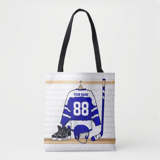 Persoonlijk blauw en wit ijs Hockey Jersey Tote Bag (Voorkant)