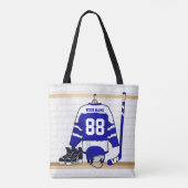 Persoonlijk blauw en wit ijs Hockey Jersey Tote Bag (Achterkant)