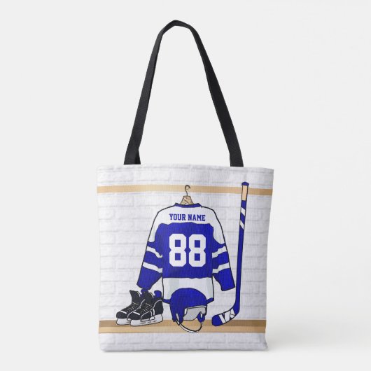 Persoonlijk blauw en wit ijs Hockey Jersey Tote Bag (Achterkant)