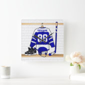 Persoonlijk blauw en wit ijs Hockey Jersey Vierkante Klok (Huis)