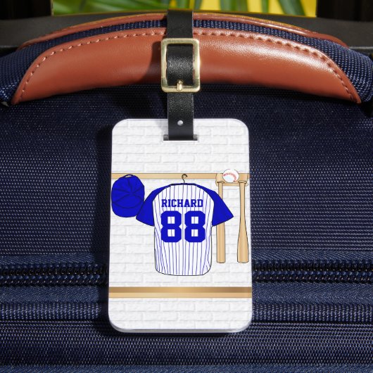 Persoonlijk Blauw en Witte Baseball Jersey Bagagelabel (Voorkant Insitu 2)