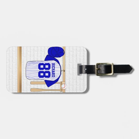 Persoonlijk Blauw en Witte Baseball Jersey Bagagelabel (Voorkant horizontaal)