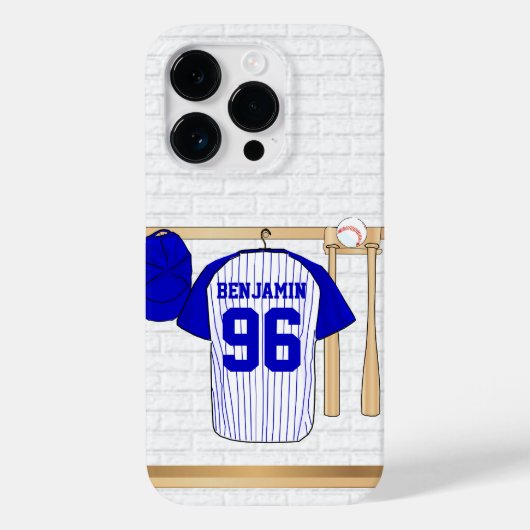 Persoonlijk Blauw en Witte Baseball Jersey Case-Mate iPhone Case (Achterkant)