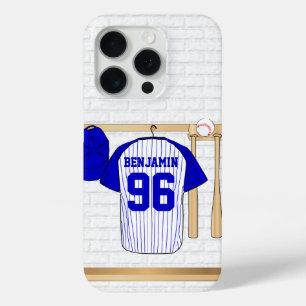 Persoonlijk Blauw en Witte Baseball Jersey iPhone 15 Pro Case