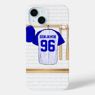 Persoonlijk Blauw en Witte Baseball Jersey iPhone 15 Case