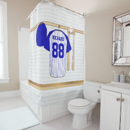 Persoonlijk Blauw en Witte Baseball Jersey Douchegordijn