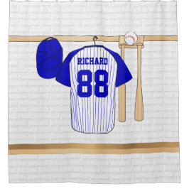 Persoonlijk Blauw en Witte Baseball Jersey Douchegordijn