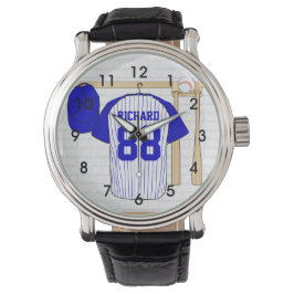 Persoonlijk Blauw en Witte Baseball Jersey Horloge