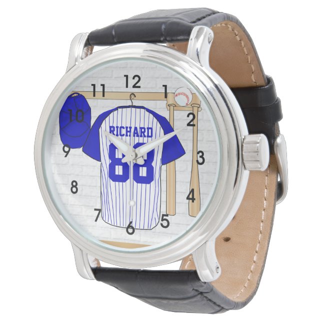 Persoonlijk Blauw en Witte Baseball Jersey Horloge (Gekanteld)
