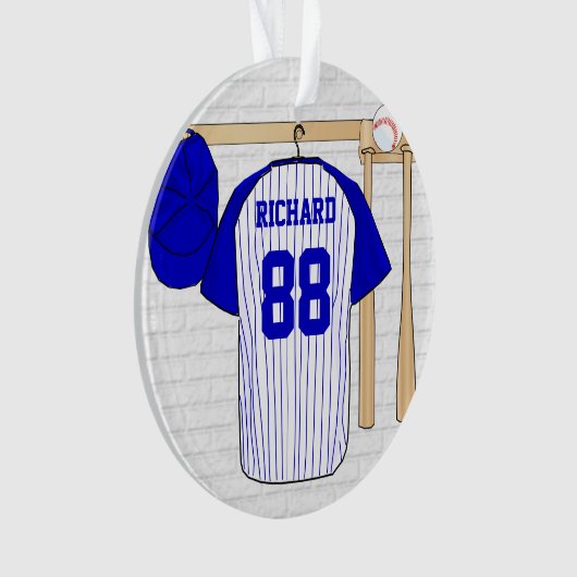 Persoonlijk Blauw en Witte Baseball Jersey Ornament (voorkant)