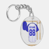 Persoonlijk Blauw en Witte Baseball Jersey Sleutelhanger (Voorkant Links)