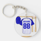 Persoonlijk Blauw en Witte Baseball Jersey Sleutelhanger (Voorkant)