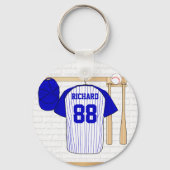 Persoonlijk Blauw en Witte Baseball Jersey Sleutelhanger (Voorkant)