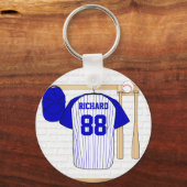 Persoonlijk Blauw en Witte Baseball Jersey Sleutelhanger (Voorkant)