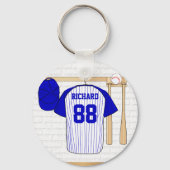 Persoonlijk Blauw en Witte Baseball Jersey Sleutelhanger (Achterkant)