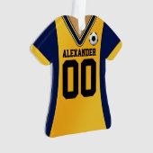 Persoonlijk blauw/Geel Soccer Jersey Ornament (voorkant)