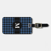 Persoonlijk blauw geruit monogram bagagelabel (Voorkant horizontaal)