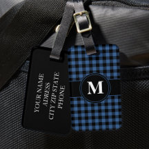 Persoonlijk blauw geruit monogram