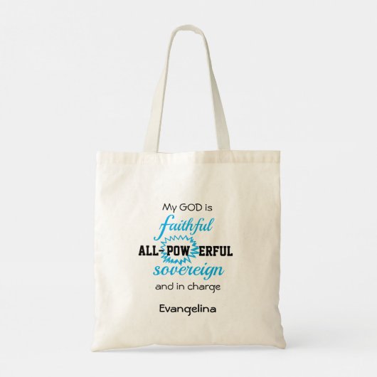Persoonlijk blauw GOD IS NIET Christelijk Tote Bag (Achterkant)