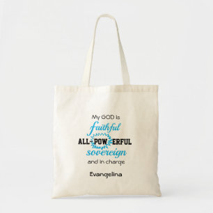 Persoonlijk blauw GOD IS NIET Christelijk Tote Bag