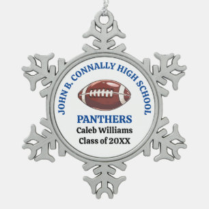 Persoonlijk blauw high school American football-sp Tin Sneeuwvlok Ornament