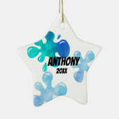 Persoonlijk blauw kerstversiering keramisch ornament (Rechts)