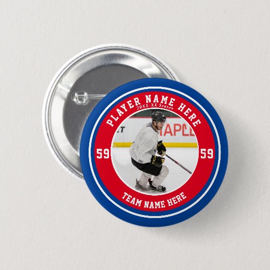 Persoonlijk blauw Rode Team Ice Hockey van de Fami Ronde Button 5,7 Cm (Voorkant /achterkant)