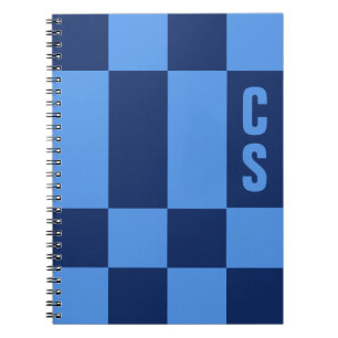 Persoonlijk blauw schaakbordmonogram, initialen notitieboek