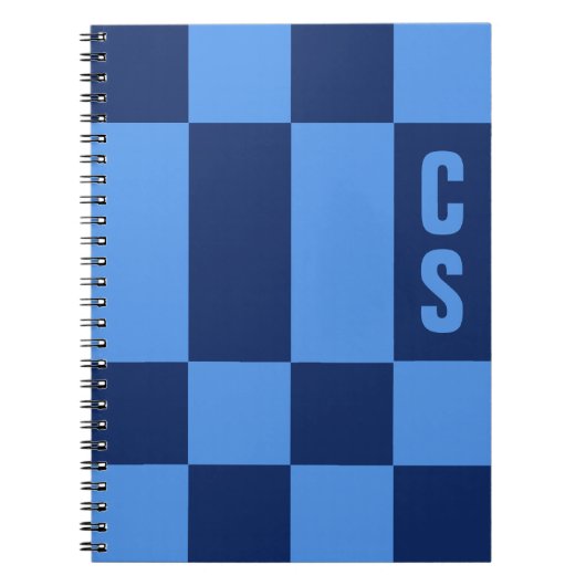 Persoonlijk blauw schaakbordmonogram, initialen notitieboek (Voorkant)