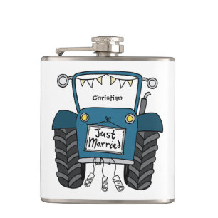 Persoonlijk blauw tractor plattelandshuwelijkscade heupfles