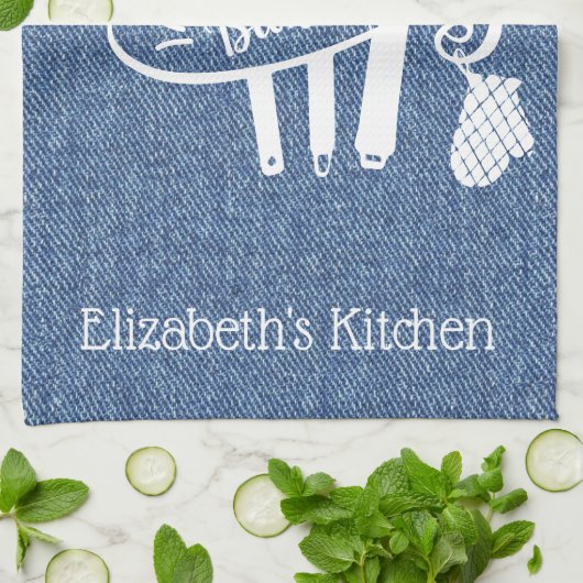 Persoonlijk blauw wit basisstation Denim Baking Ut Theedoek (Gevouwen)