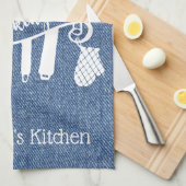 Persoonlijk blauw wit basisstation Denim Baking Ut Theedoek (Quarter Fold)