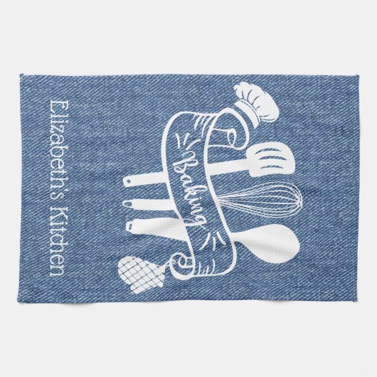 Persoonlijk blauw wit basisstation Denim Baking Ut Theedoek (Horizontaal)