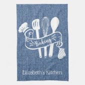 Persoonlijk blauw wit basisstation Denim Baking Ut Theedoek (Verticaal)