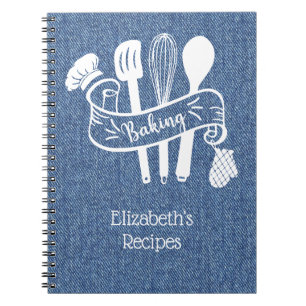Persoonlijk blauw wit nep denim bakrecept notitieboek