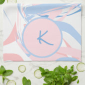 Persoonlijk blauw wit roze marmer wervelend abstra theedoek (Gevouwen)