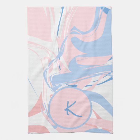 Persoonlijk blauw wit roze marmer wervelend abstra theedoek (Verticaal)