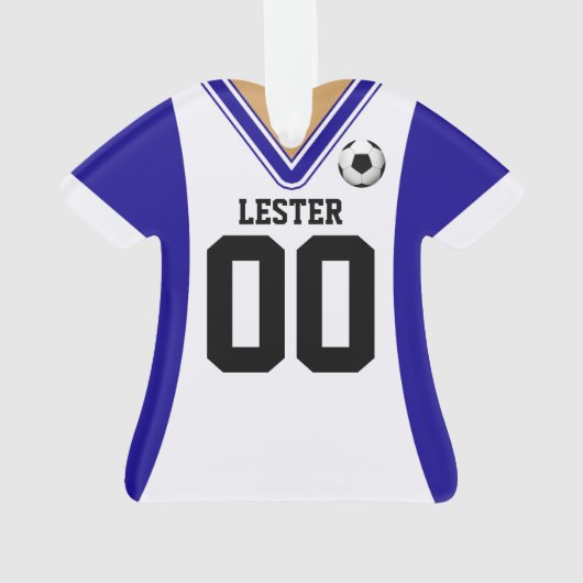 Persoonlijk blauw/wit Soccer Jersey Ornament (achterkant)