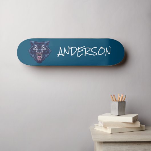 Persoonlijk blauw wolvenskateboard persoonlijk skateboard (Muurkunst (Horizontaal))