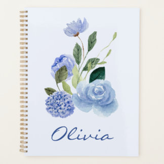 Persoonlijk Blauwe Aquarel Bloemenspiraal Journaal Planner