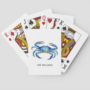 Persoonlijk Blauwe Aquarel Krab Zomer Strand Pokerkaarten